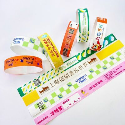 Pulseiras de papel Tyvek à prova d'água com logotipo personalizado Impressão de segurança Código de barras fechamento rápido