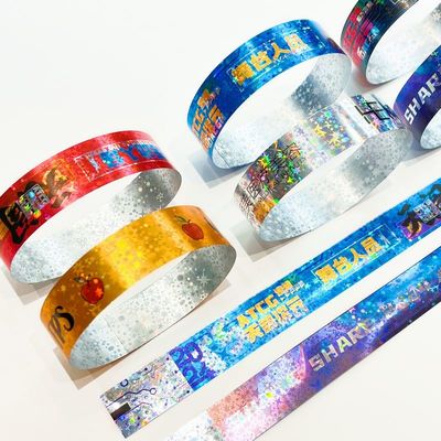 Venda Quente Brilhante Laser Brilhante Pulseira Promocional Impermeável Pulseira de Papel Laser Eventos Adultos Crianças Pulseira de Admissão