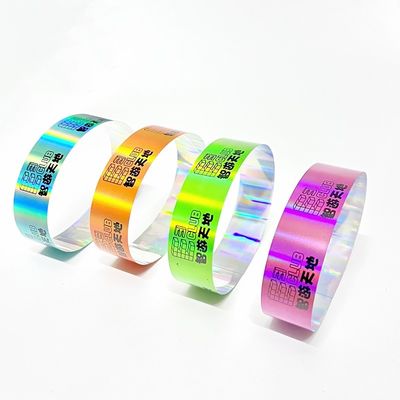 Fábrica Grosso Laser Glitter Pulseira Neon Color Ranibow Laser Barcode Logotipo Pulseira de Papel Laser Brilhante Para Eventos