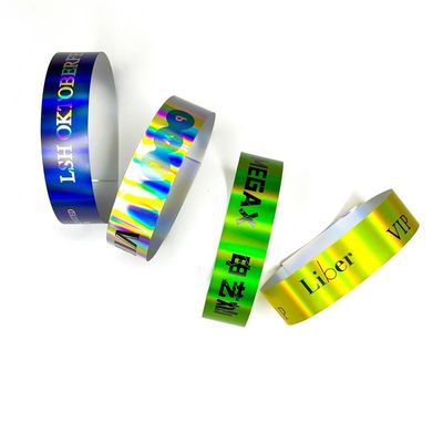 Personalização Laser Glitter Pulseira Eventos Concerto Festival Neon Rainbow Laser Brilhante Laser Pulseira de papel promocional