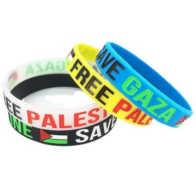 Slogan Palavras-chave Pulseiras de silicone impressas bandeira personalizada livre Palestina salvar Gaza Souvenir Pulseiras de silicone