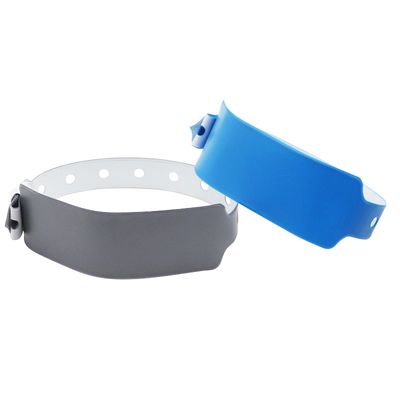 Pulseira de PVC fluorescente de neon descartável personalizada com guias e impressão de transferência de calor