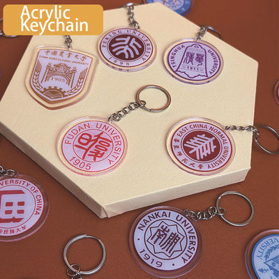 Feira escolar personalizada Dia presente Keychain acrílico com anel de metal presente emblema da escola símbolo Keychain acrílico