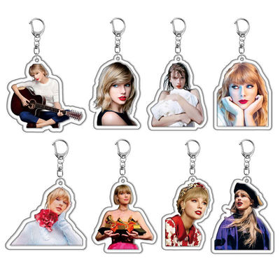 Fábrica Custom Holográfico Acrílico Chain Key Star Cantor Taylor Swift Imagem Impresso Key Ring Acrílico Chain Key