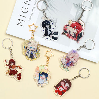 Chave de chave de acrílico transparente com anel de metal Caráter de desenho animado durável Impresso Regalo ideal Chave de chave de acrílico
