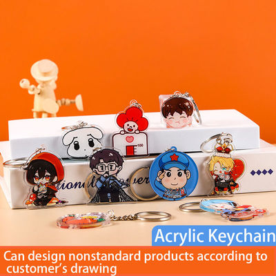 Chave de chave de charme acrílico durável com anel de metal e personagem de desenho animado gravidade cai Impressão