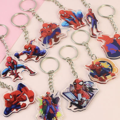 Chaves de chave acrílicas transparentes personalizadas Cartoon Spider-Man Impresso com anel de metal