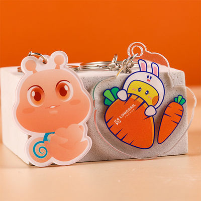 Chave de chave transparente acrílica durável desenho animado promocional simples impresso com anel de metal