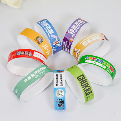 Eventos personalizados PP Pulseira de papel sintético Parque de festas Logotipo impresso Impermeável Resistente ao suor Entrada Pulseiras de entrada