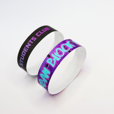 Logotipo personalizado Tyvek Pulseiras de papel impermeáveis Pulseira de impressão a cores com fechamento rápido