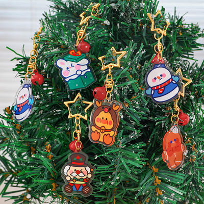 Feira de Natal personalizada Keychain acrílico Anel de metal transparente Cartoon giro Natal boneco de neve impresso Charm Keychain