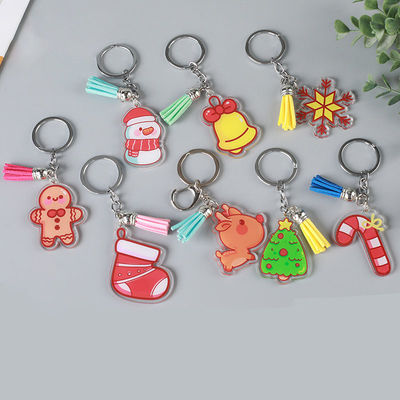 Feira de Natal Snowman Keychain Transparente Key Ring acrílico com padrão personalizado