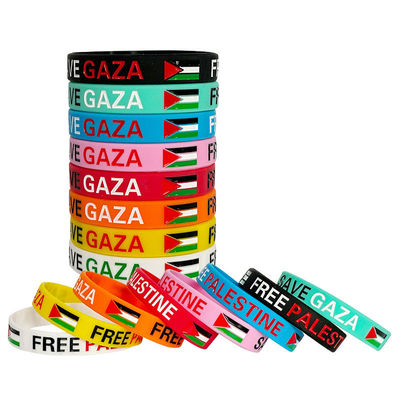 Bandeira personalizada Pulseiras de silicone para lembrança da Palestina Livre Salve Gaza Logotipo impresso