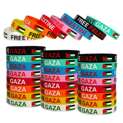 Slogan de silicone Palavras-chave Pulseiras impressas bandeiras personalizadas bandeira livre Palestina salvar Gaza Souvenir Pulseiras de silicone
