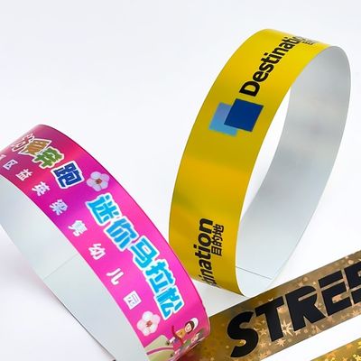 Pulseiras holográficas personalizadas descartáveis com logotipo impresso para promoção da marca