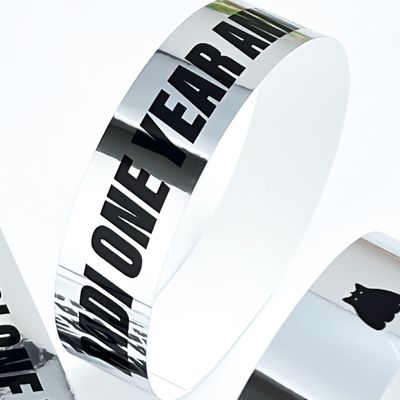 Pulseira de Papel Descartável Holográfica Prateada Fashion, Estilo Glitter, Bilhete de Entrada para Eventos com Logotipo Impresso